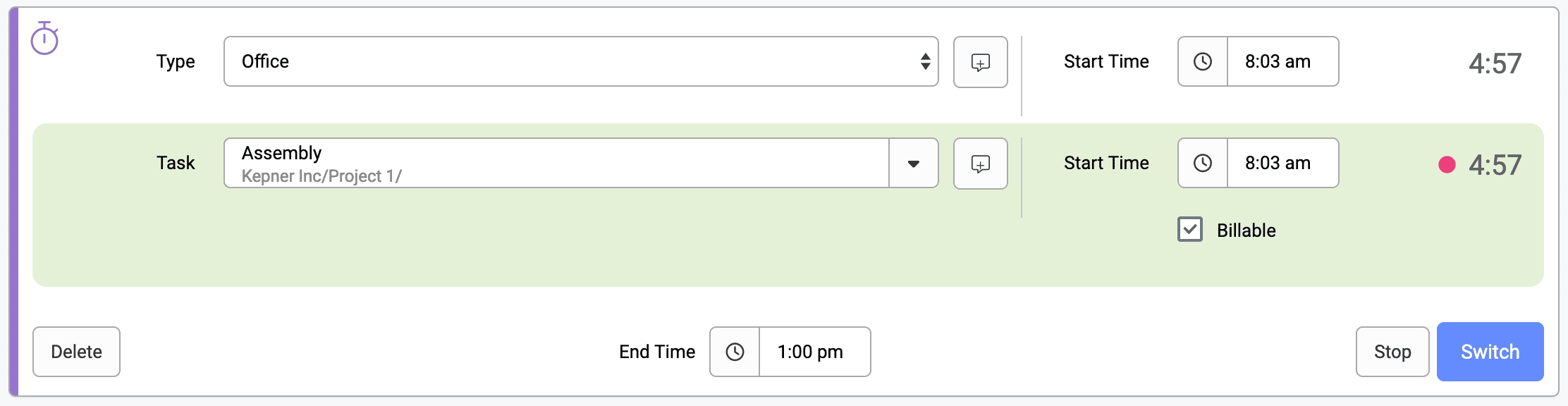 Combined time tracking