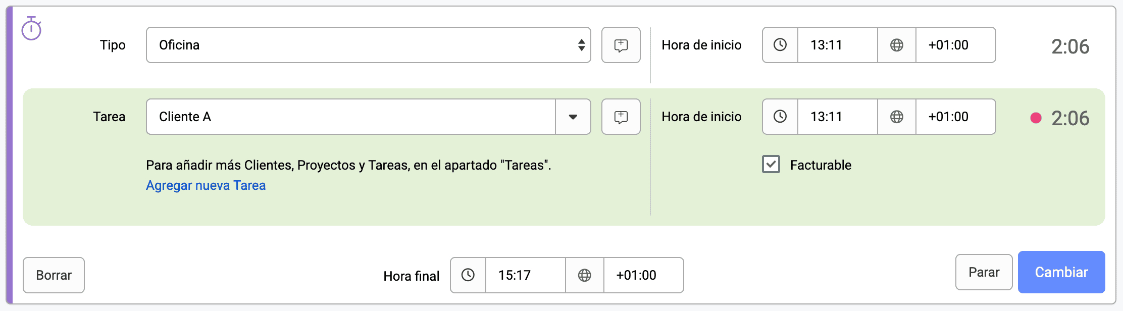 registro de tiempo combinado