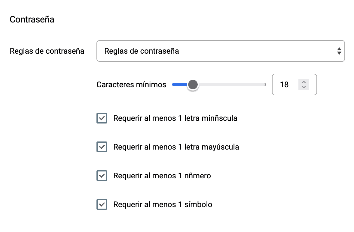 reglas de contraseña