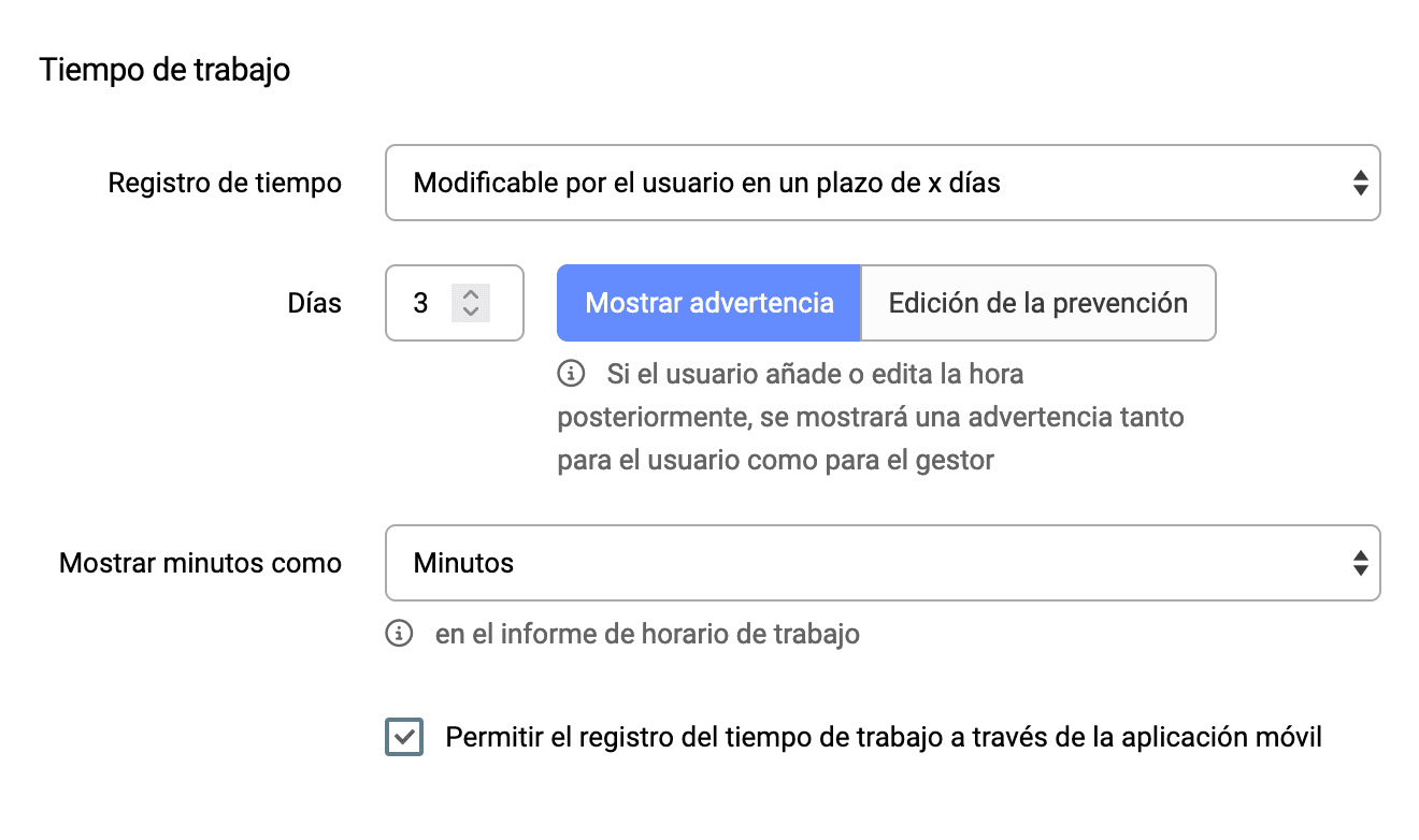 límite para editar y añadir horas