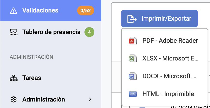 exportar validaciones