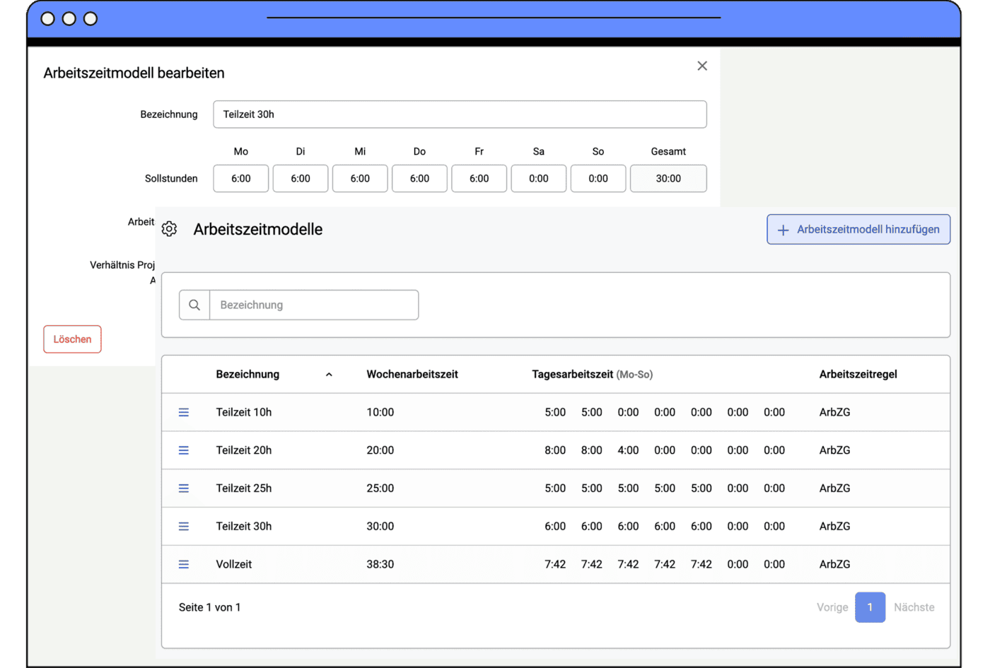 Arbeitszeitmodelle Verwaltung in timr