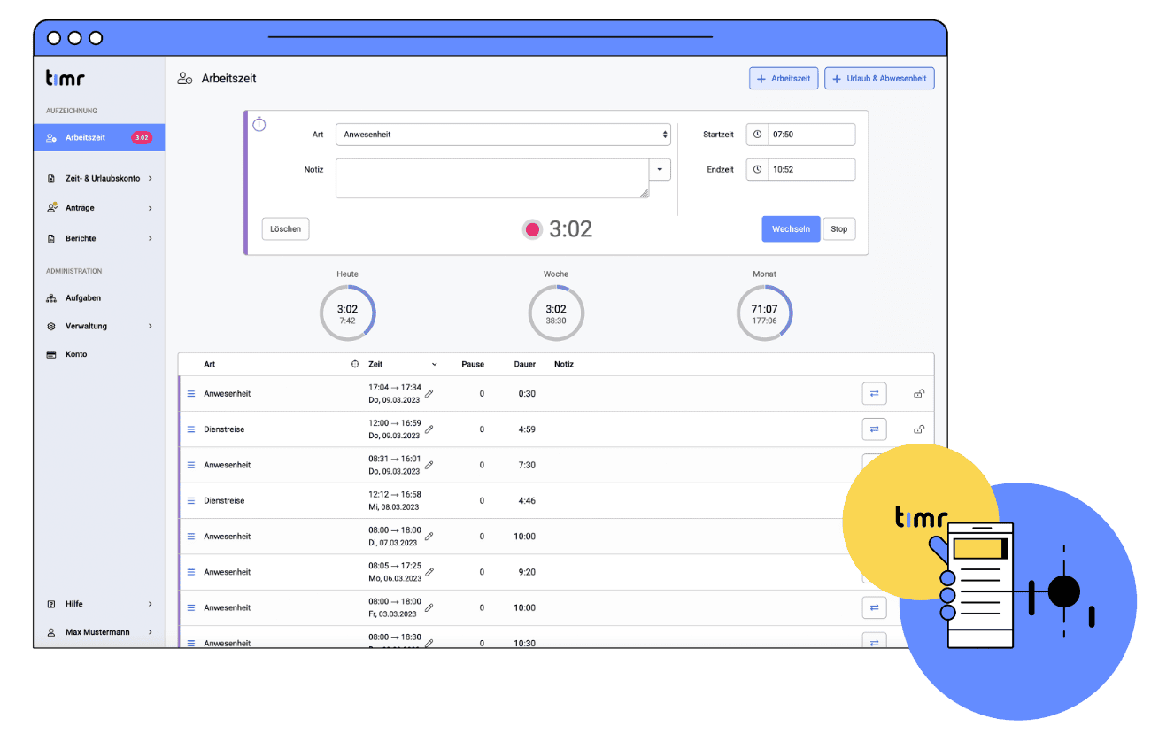 timr web arbeitszeit