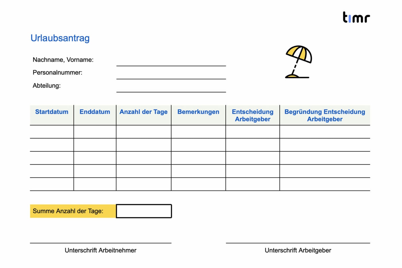 Urlaubsantrag Vorlage