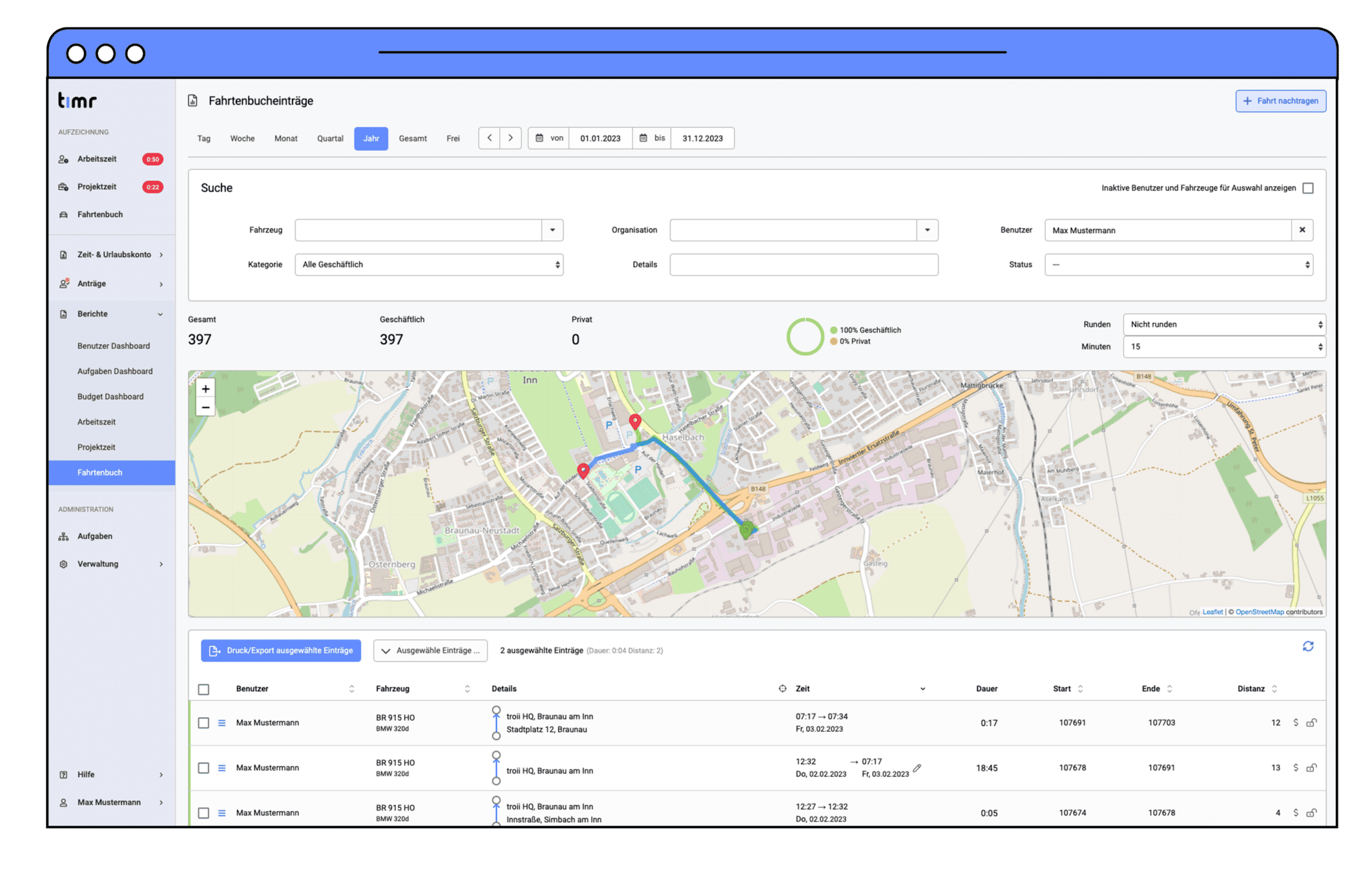 Elektronische Fahrtenbuch App - Timr